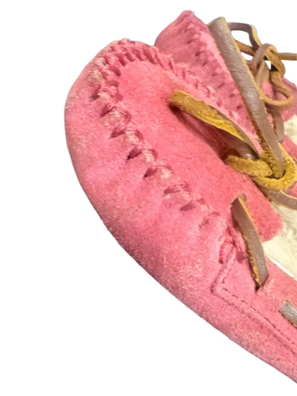 MINNETONKA Cassie pink suede fur lined slip on shoes slippers girl’s size 7